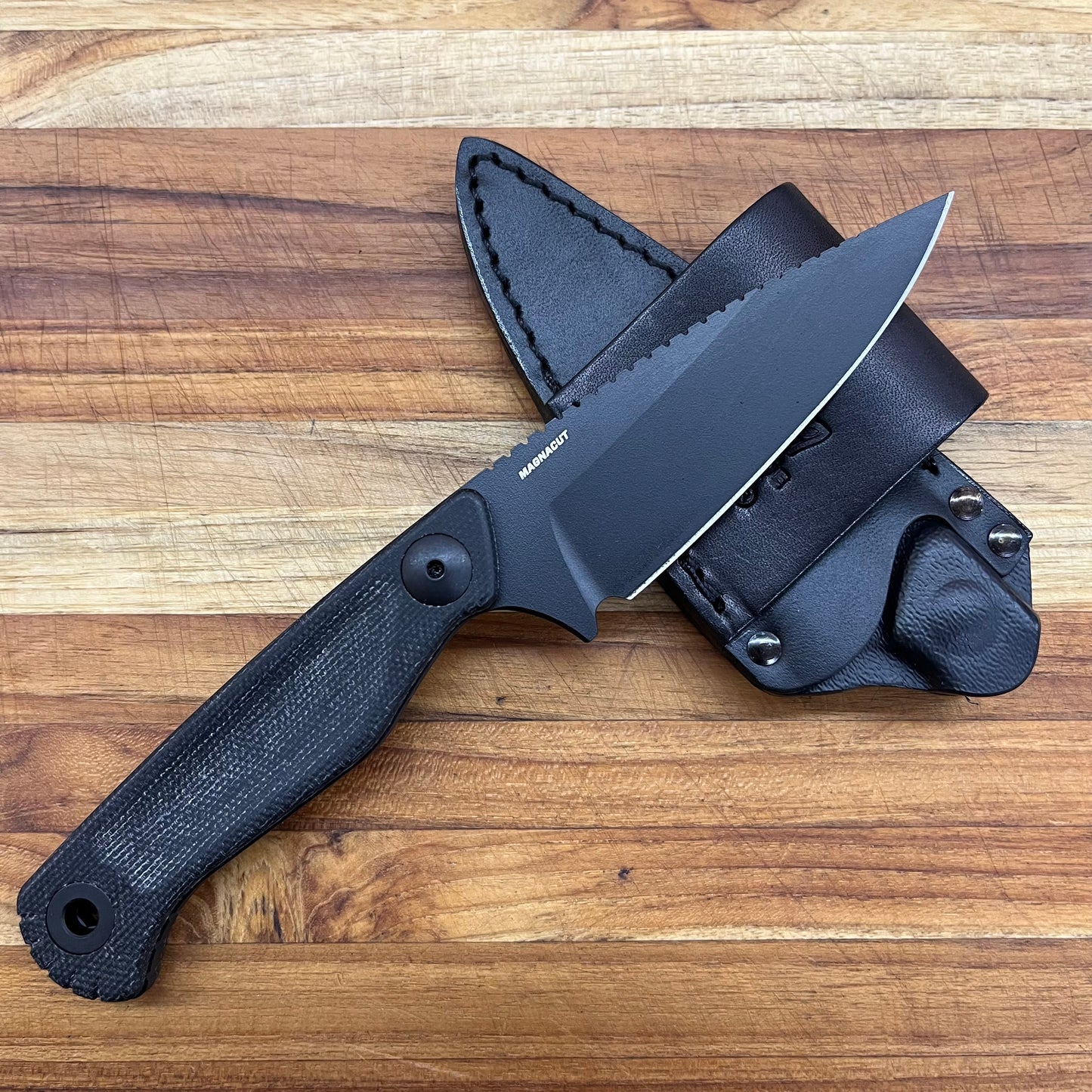 Benchmade Dacian 3.25" Fixed Blade w/ Black Canvas Micarta Handle & Black Leather/Boltaron Sheath