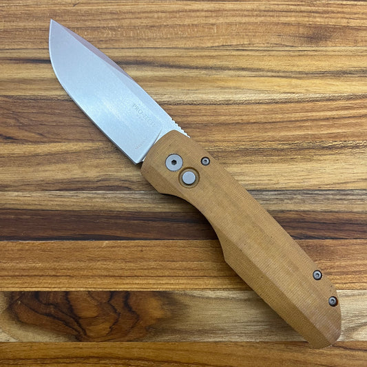 Pro-Tech Vero Synapse 3.5" Auto w/ Natural Linen Micarta & Black Aluminum Handle