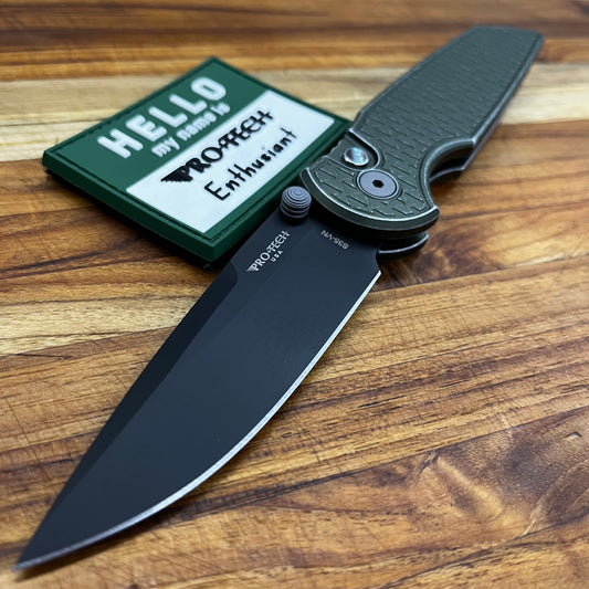 Pro-Tech *Limited Edition* TR-3 Integrity 3.5" Folding Knife w/ Battleworn Green Relic Textured Aluminum Handle