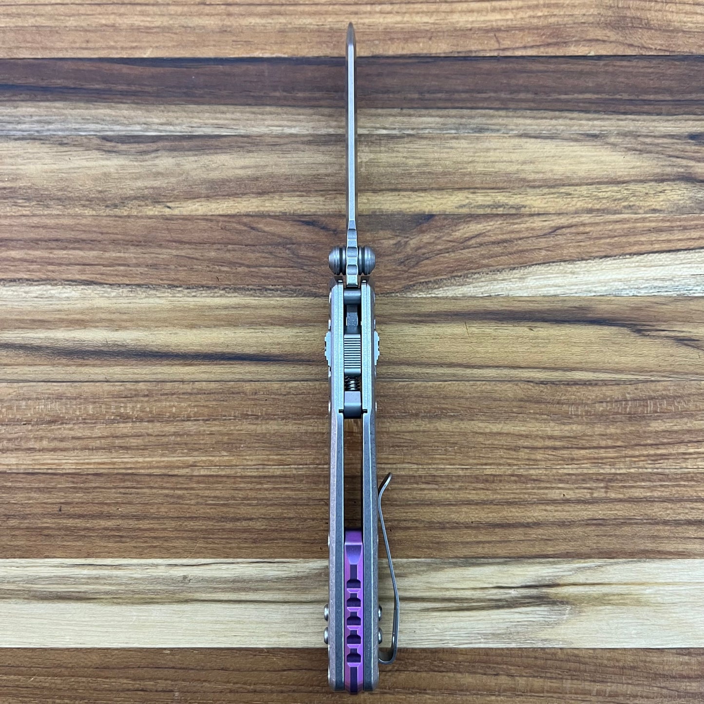 Microtech Marfione Select MSI Mini Ram-Lok 3" Folding Knife w/ Stonewashed Titanium & Purple Accented Handle
