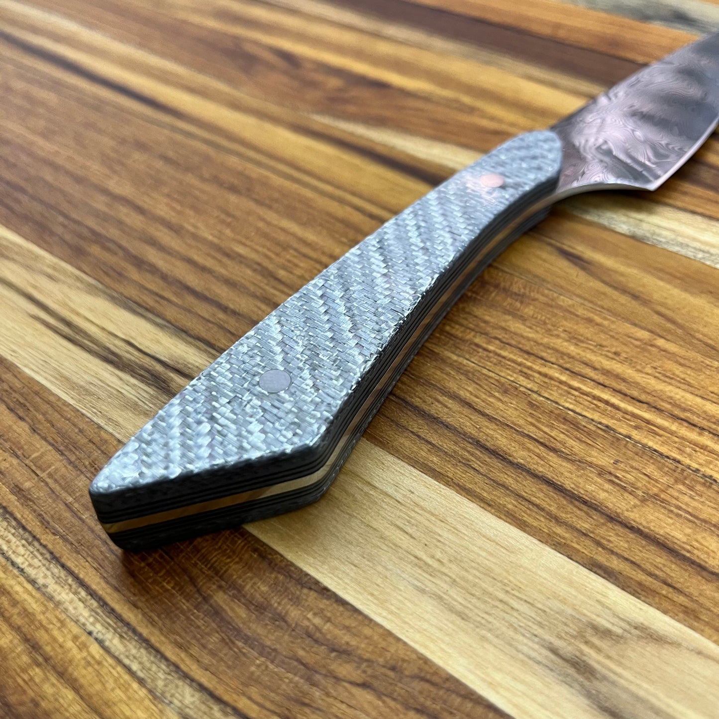 Studio Blade PFDC 4.25" Damasteel Steak Knife w/ Silver Twill Carbon Fiber