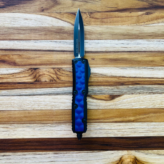 Microtech Signature Daytona D/E 3" Black OTF Auto w/ Purple Bubble Inlay Handle