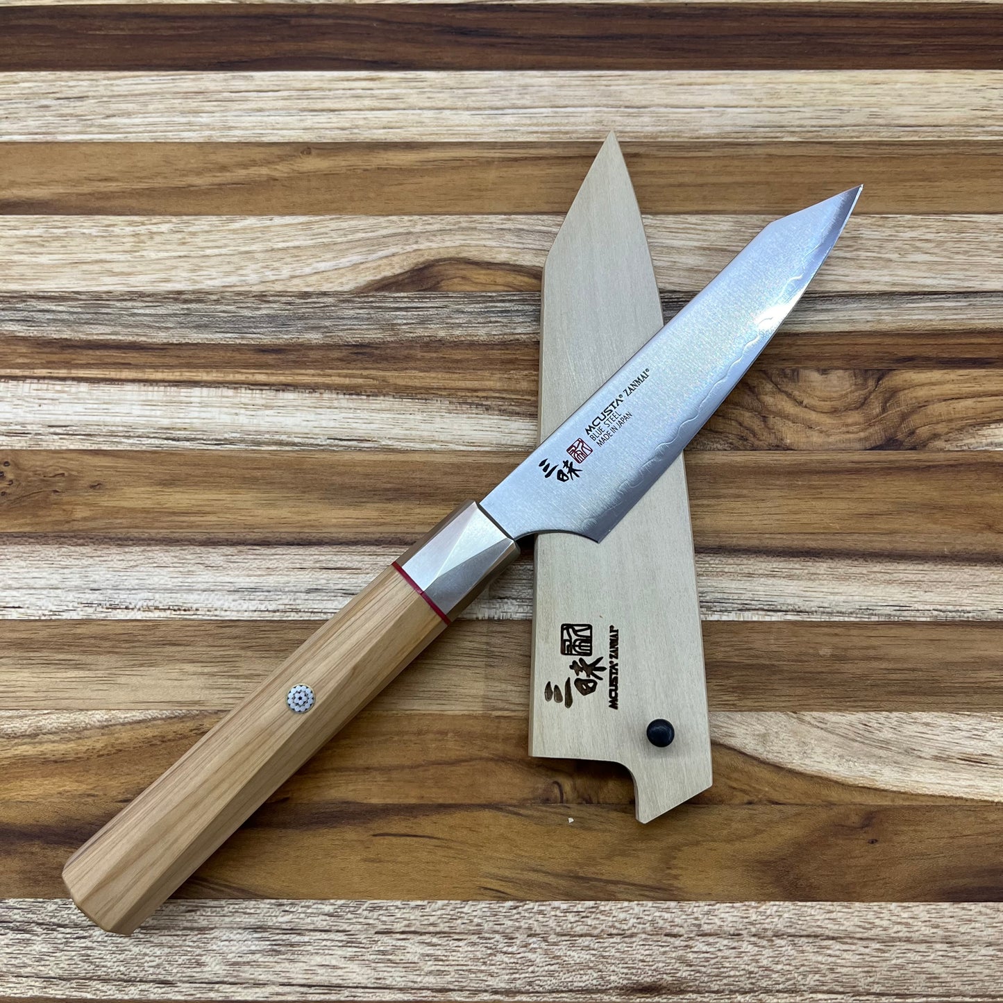 Mcusta Zanmai Beyond Blue 110mm (4.25") Natural Wood Petty Saya w/ Pin