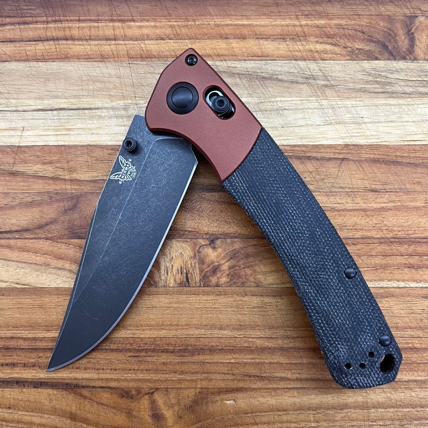 Benchmade Crooked River 4" Folding Knife w/ Burnt Copper Aluminum & Black Canvas Micarta Handle