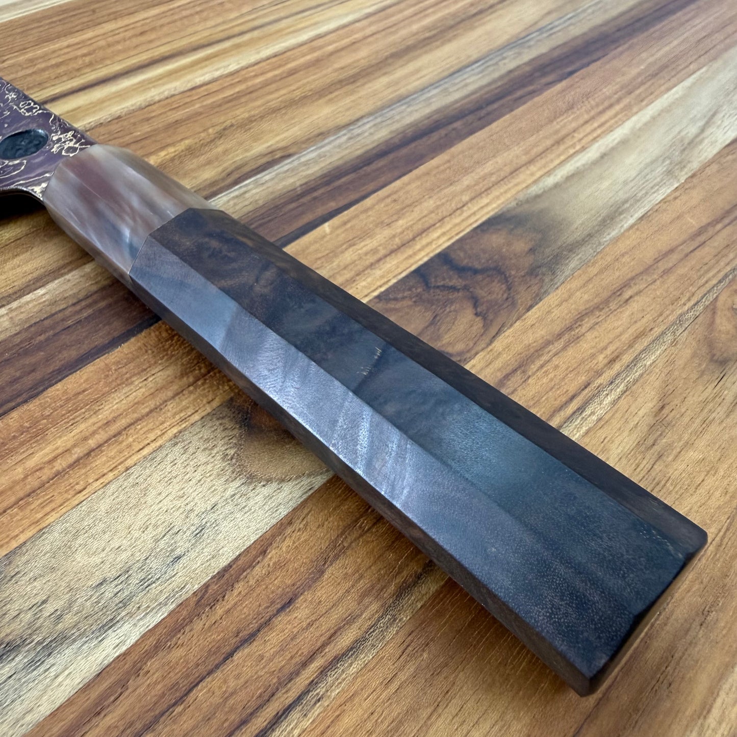 Tung Dao Custom 240mm (9.5") Gyuto w/ Gold & Red Coppermai Damascus & Kháo Burl Wa Handle