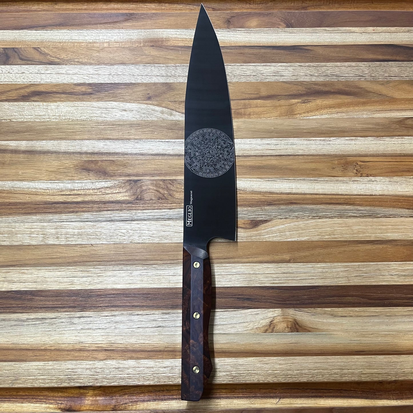 Meglio Semi-Custom 10" DLC Western Chef's Knife w/ Lasered Mayan & Ironwood Handle