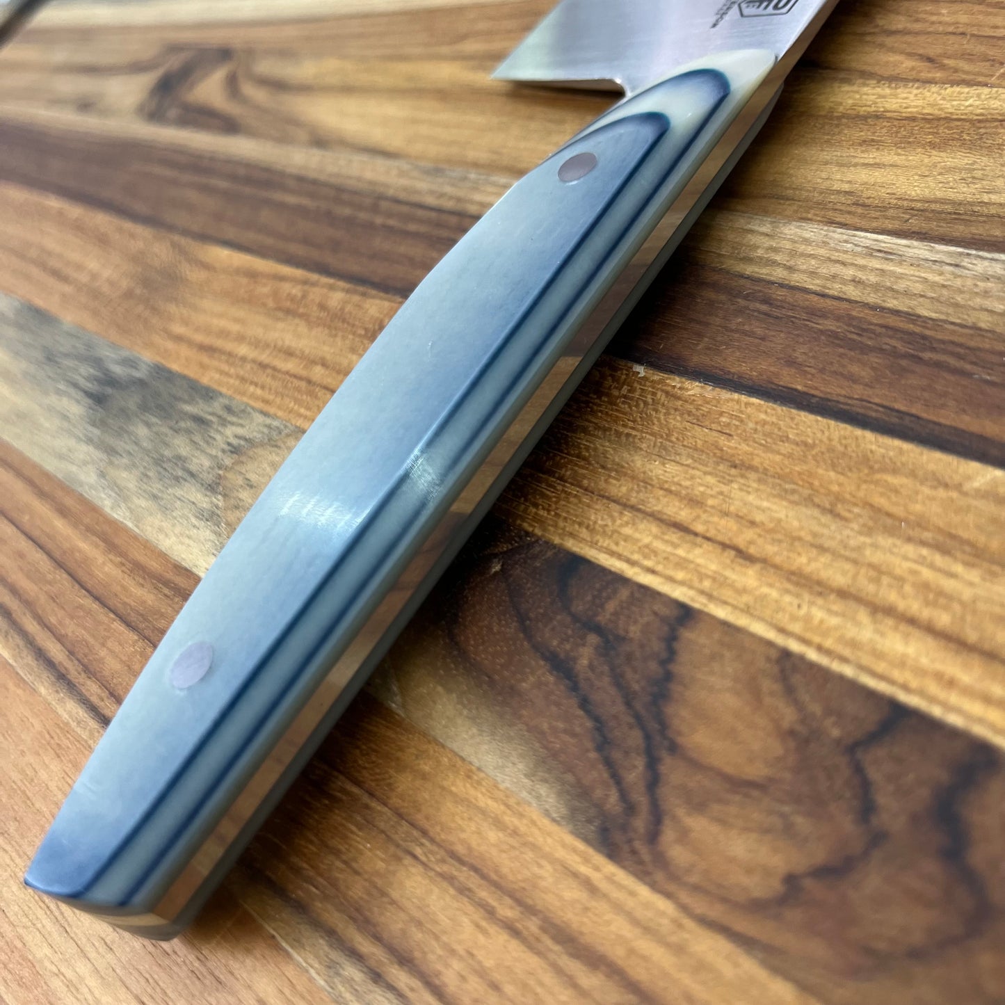 Patterson Forge Semi-Custom 200mm (8") Chef's Knife w/ White & Blue Paper Micarta Handle