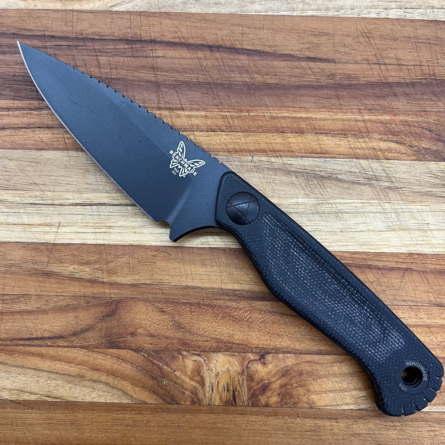 Benchmade Dacian 3.25" Fixed Blade w/ Black Canvas Micarta Handle & Black Leather/Boltaron Sheath