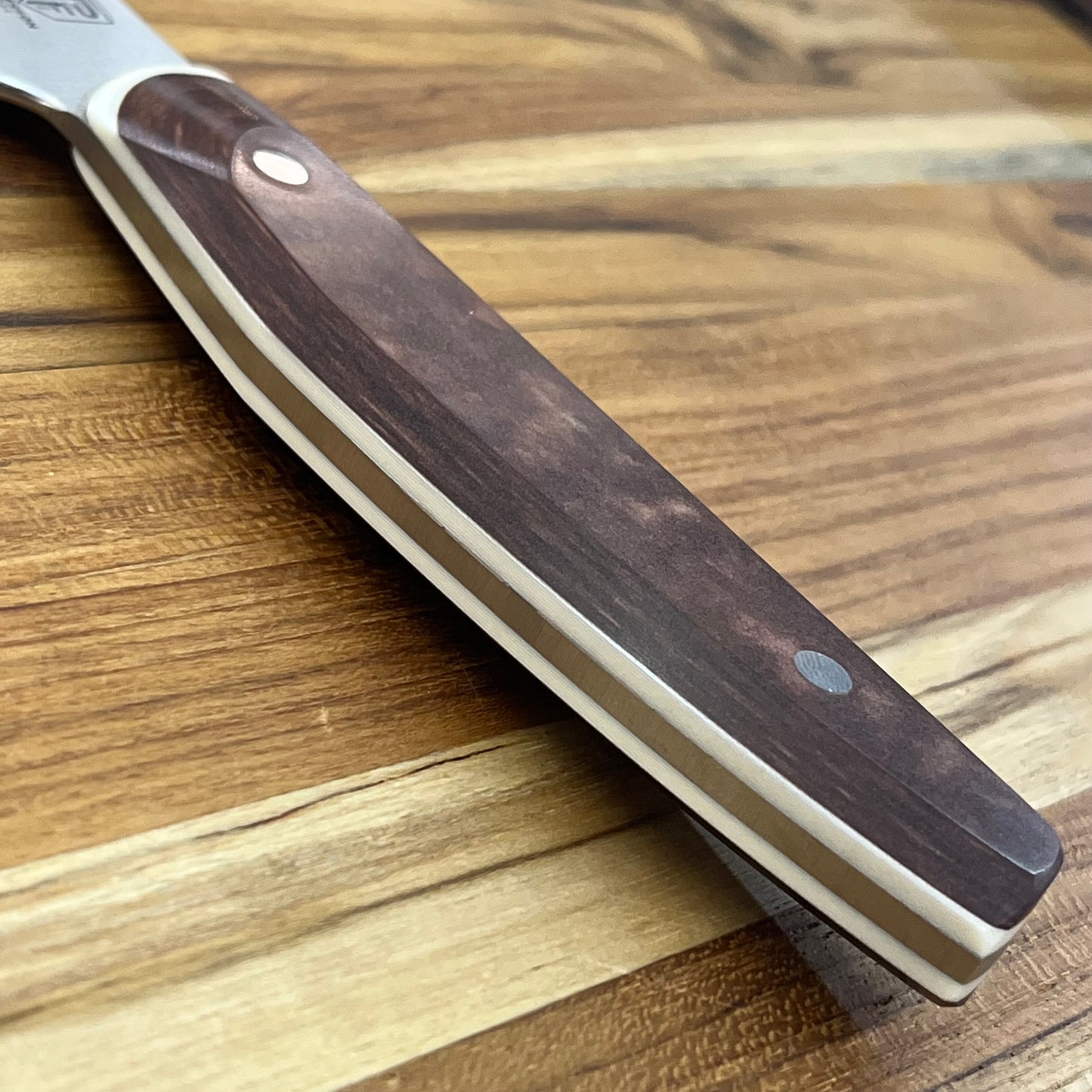 Patterson Forge Semi-Custom 165mm (6.5") Santoku w/ Vintage Brown Micarta Handle & White Linen Accent
