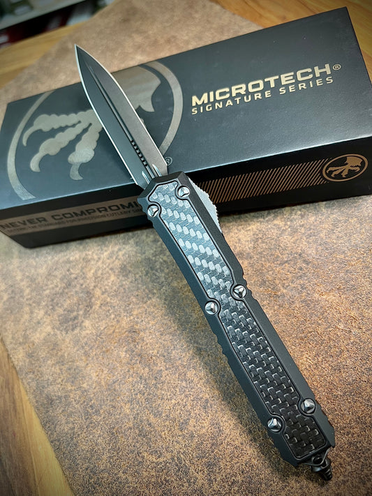 Microtech 206-1DLCTCFISH Makora D/E DLC Carbon Fiber Signature Series OTF Auto