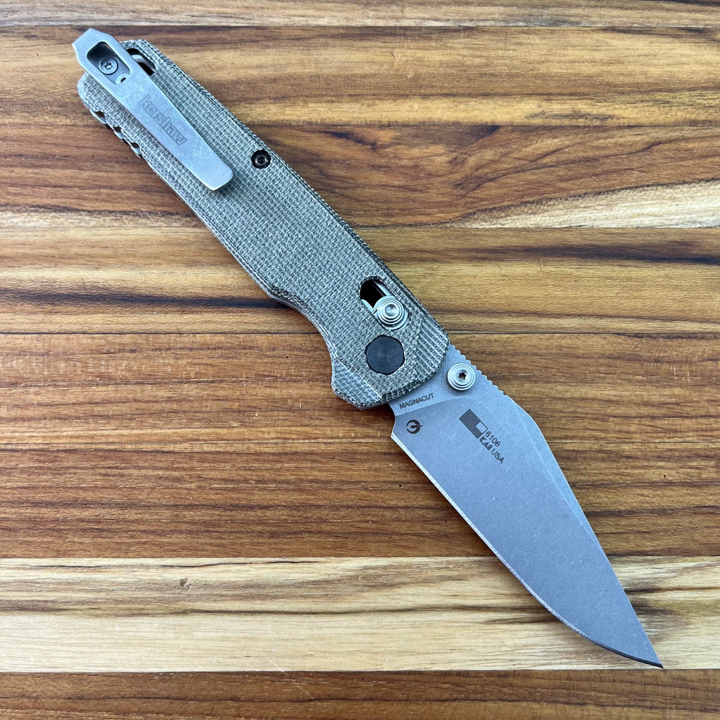 Kershaw Bel Air Clip Point 3" Folding Knife w/ Olive Canvas Micarta Handle