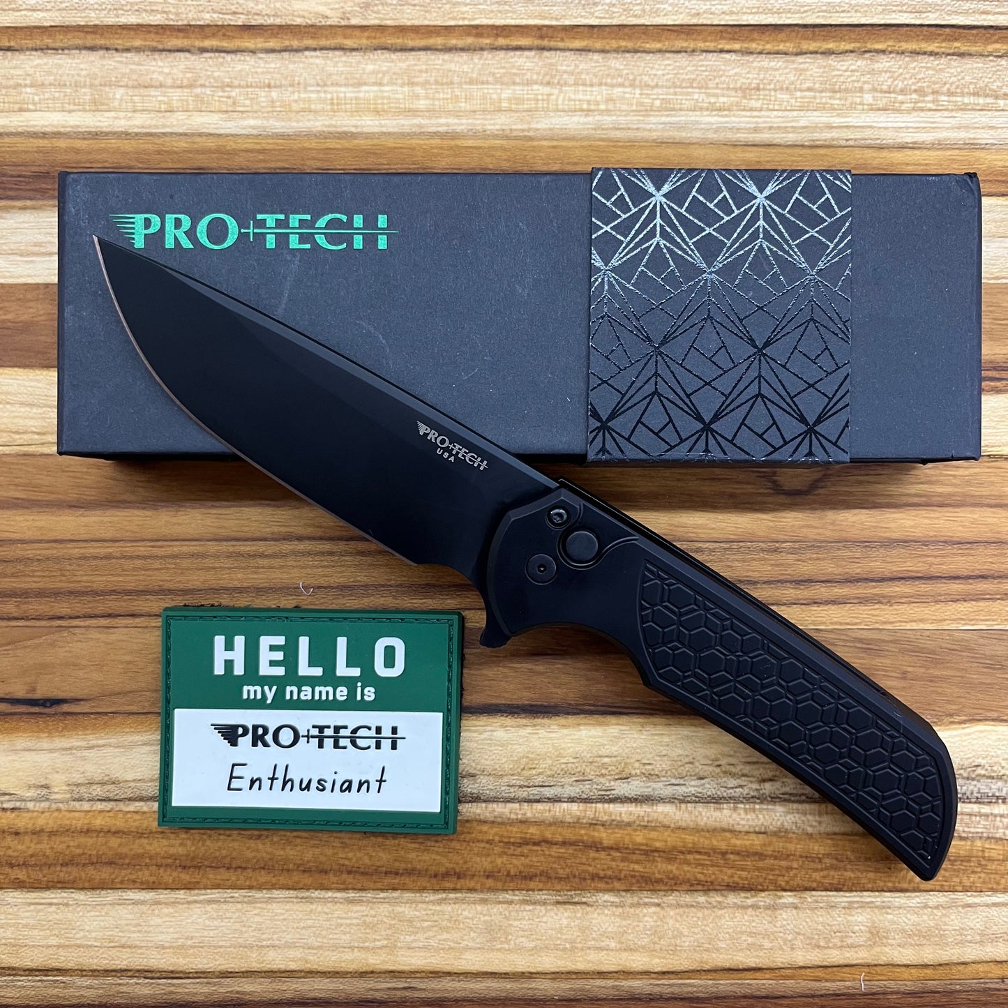Pro-Tech Mordax 3.5" All Black Flipping Knife w/ Gridlock Texture