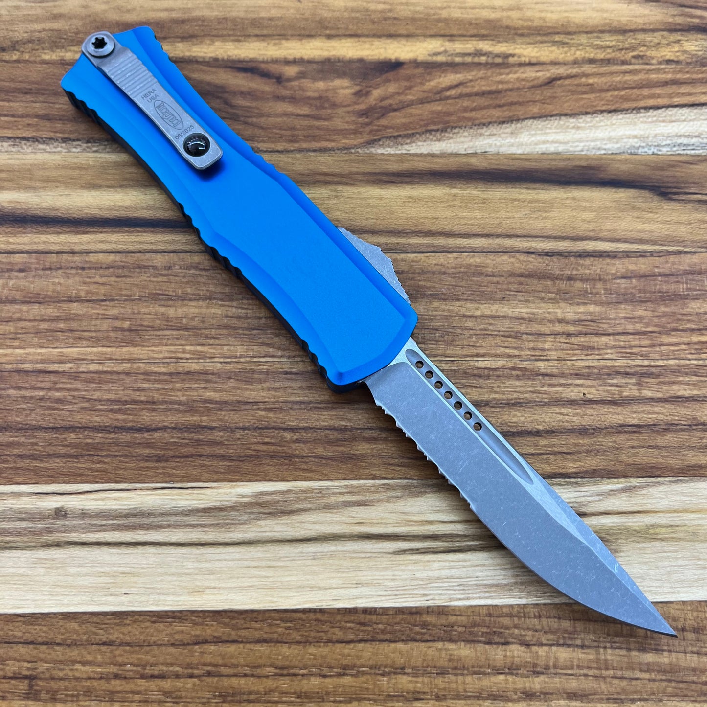 Microtech Hera II Mini S/E 3" P/S OTF w/ Blue Aluminum Handle