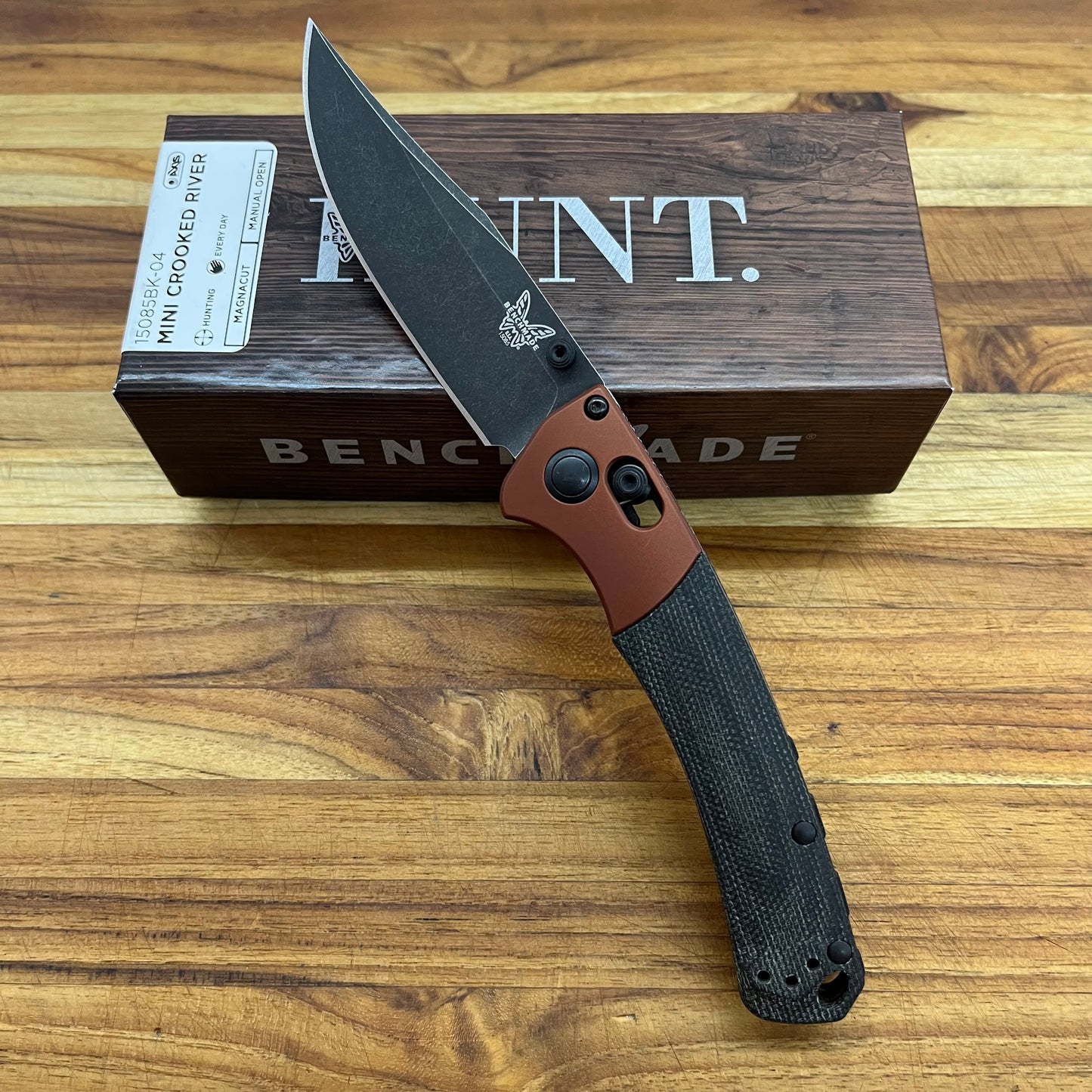 Benchmade Mini Crooked River 3.5" Folding Knife w/ Burnt Copper Aluminum & Black Canvas Micarta Handle