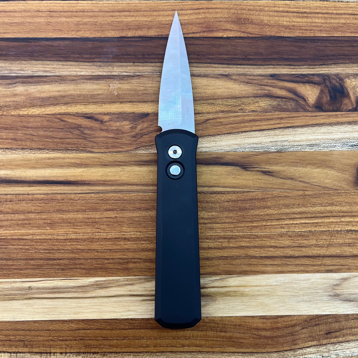 Pro-Tech Godson 3.15" Auto w/ Mother of Pearl Button & Black Aluminum Handle