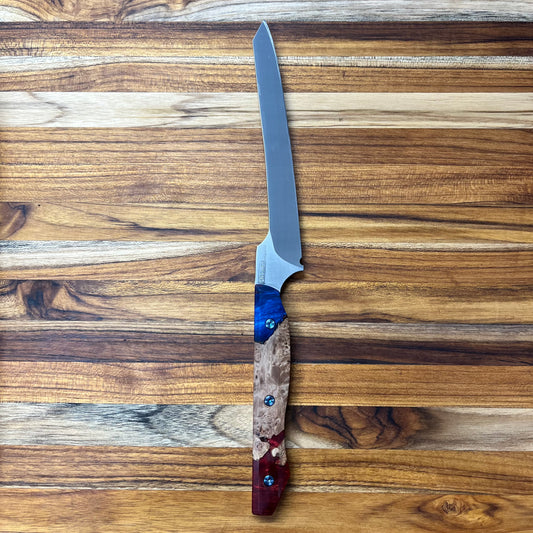 Meglio Semi-Custom 6" Satin Offset Boning Knife w/ Maple Burl Handle