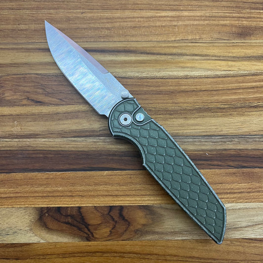 Pro-Tech TR-3 Integrity 3.5" Folding Knife w/ Green Battleworn Reptile Texture Aluminum Handle