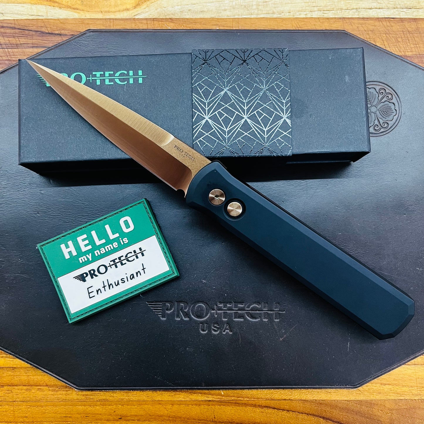 Pro-Tech Godfather 4" Auto w/ Rose Gold Blade & Black Aluminum Handle