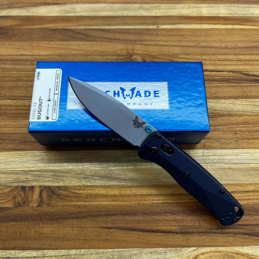Benchmade Bugout 3.25” Folding Knife w/ Crater Blue Aluminum Handle