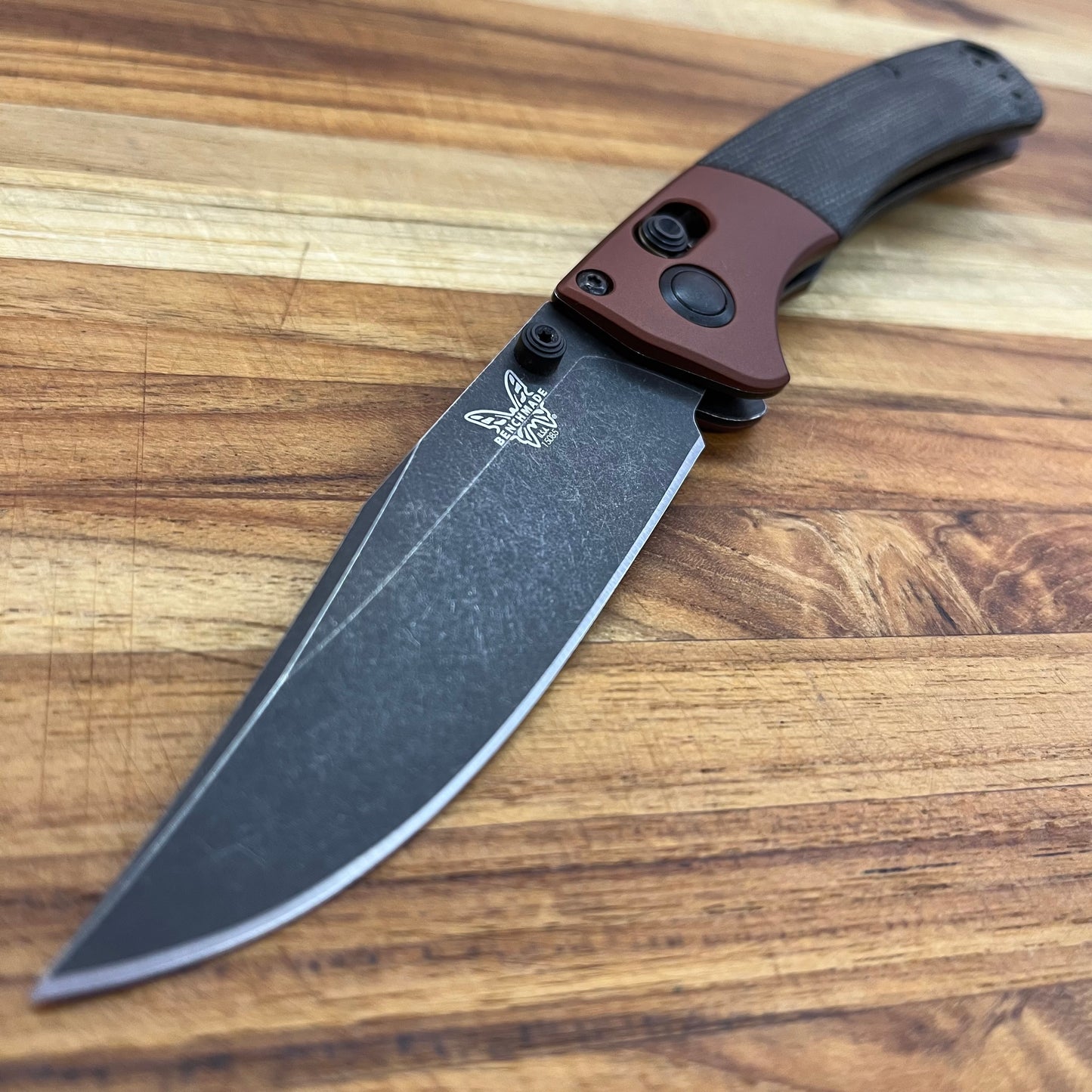 Benchmade Mini Crooked River 3.5" Folding Knife w/ Burnt Copper Aluminum & Black Canvas Micarta Handle