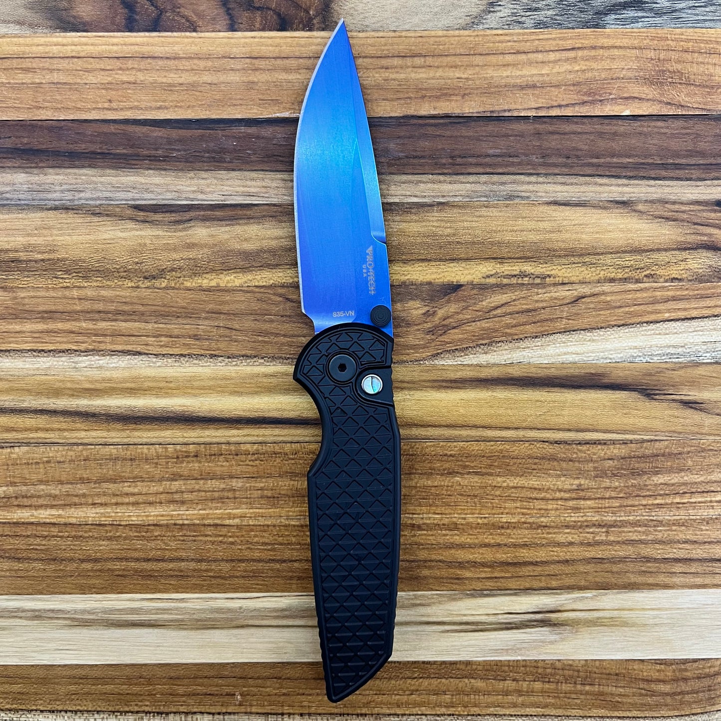Pro-Tech TR-3 Integrity 3.5" Sapphire Blue Folding Knife w/ Black Relic Textured Handle