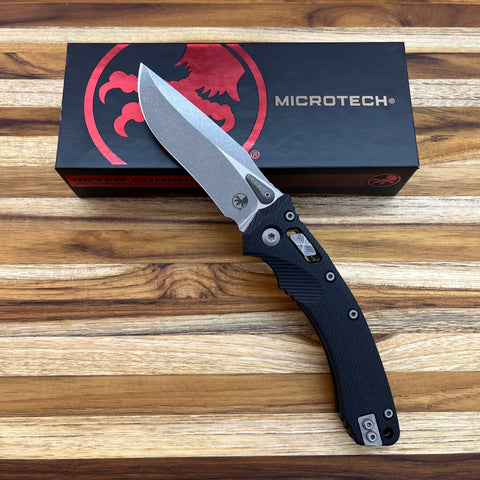 Microtech Amphibian 3.9" Apocalyptic Folding Knife w/ RAM-LOK & Fluted Black G10 Handle