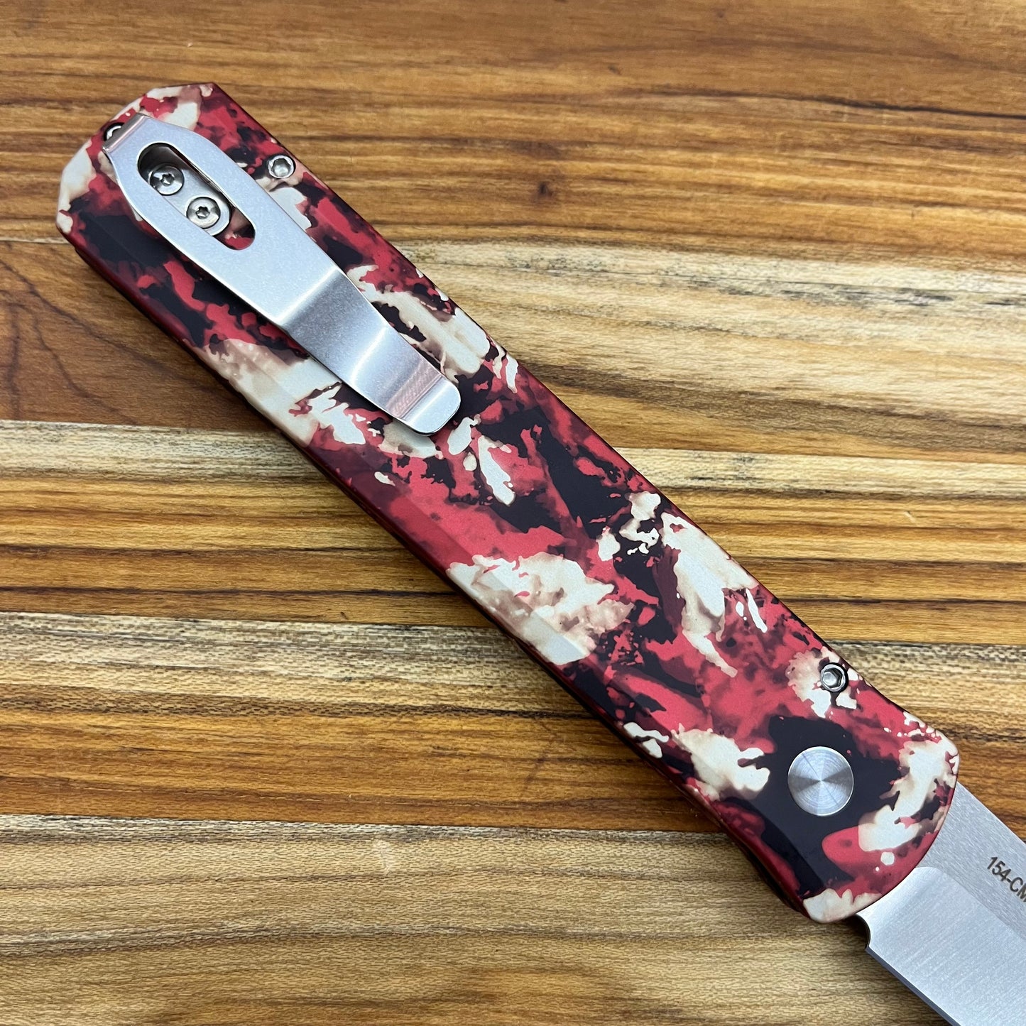 Pro-Tech Godfather 4" Auto w/ Crimson Tiger Camo Aluminum Handle & Pearl Button