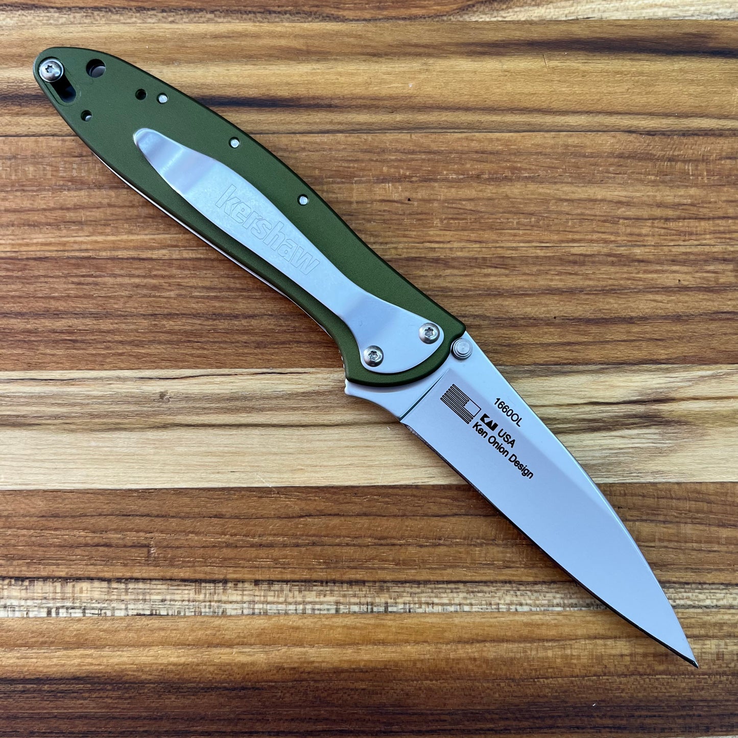 Kershaw Leek 3" Flipping Knife w/ Olive Aluminum Handle