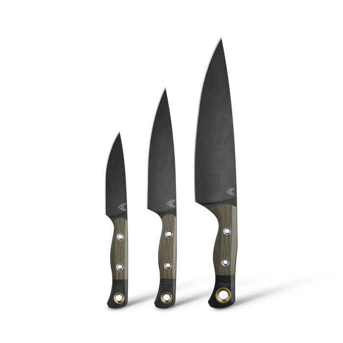 Benchmade Kitchen Knives 3 Piece Set w/ OD Green & Black G10 Handles