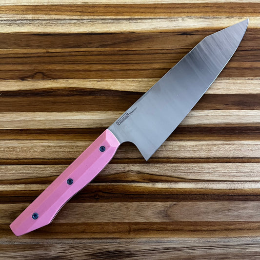 Meglio Production 8" Satin Kiritsuke 2.0 w/ Pink G10 Handle