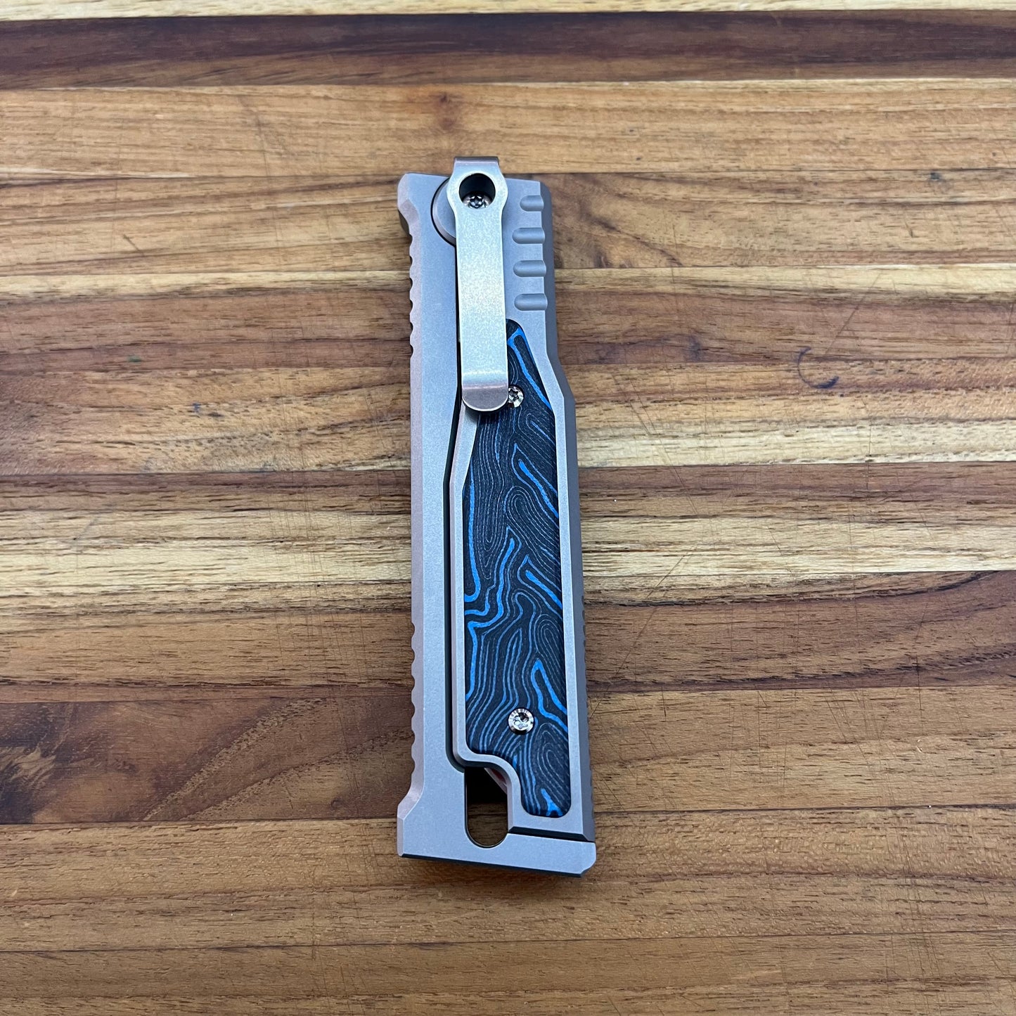 Reate EXO-M 3.25" Tanto Gravity Knife w/ Blue & Black Handle