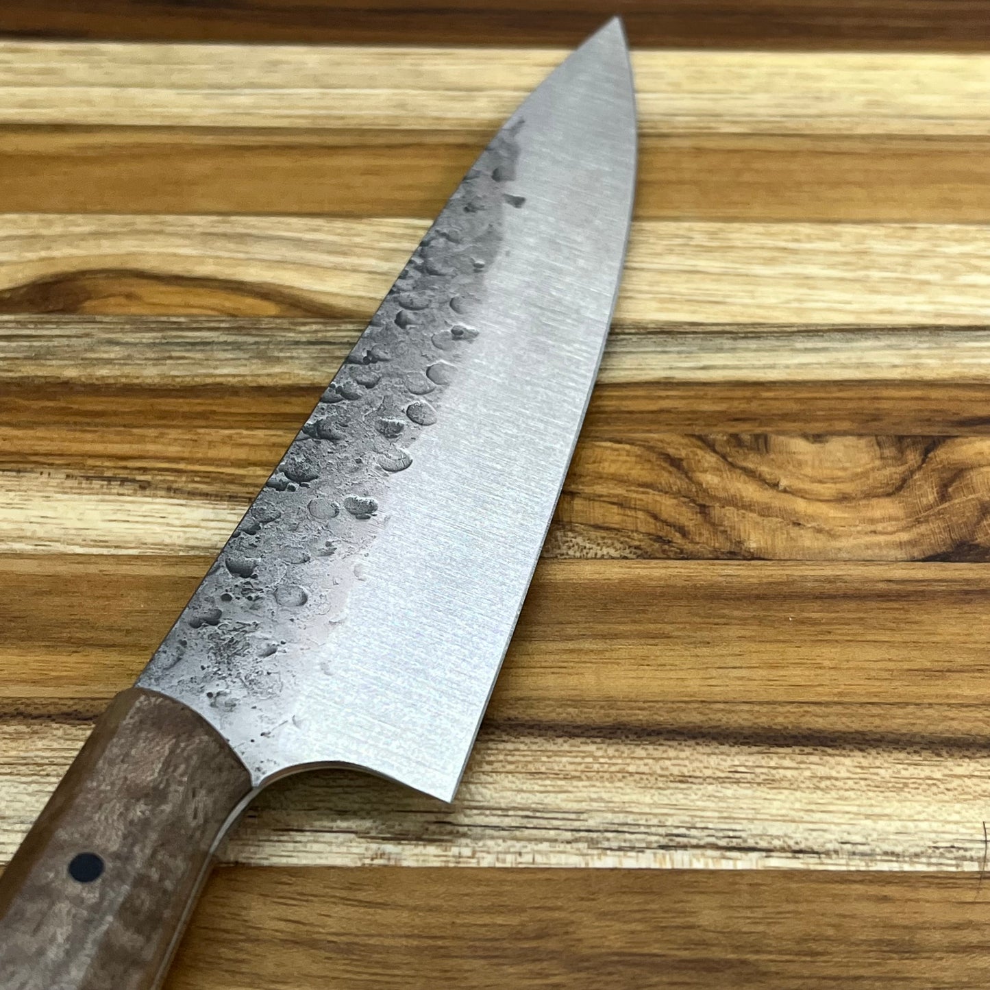 Running Man Forge Custom 150mm (6") Thin Forged Petty w/ Brown Maple Burl Handle & Gold Mosaic Inlay