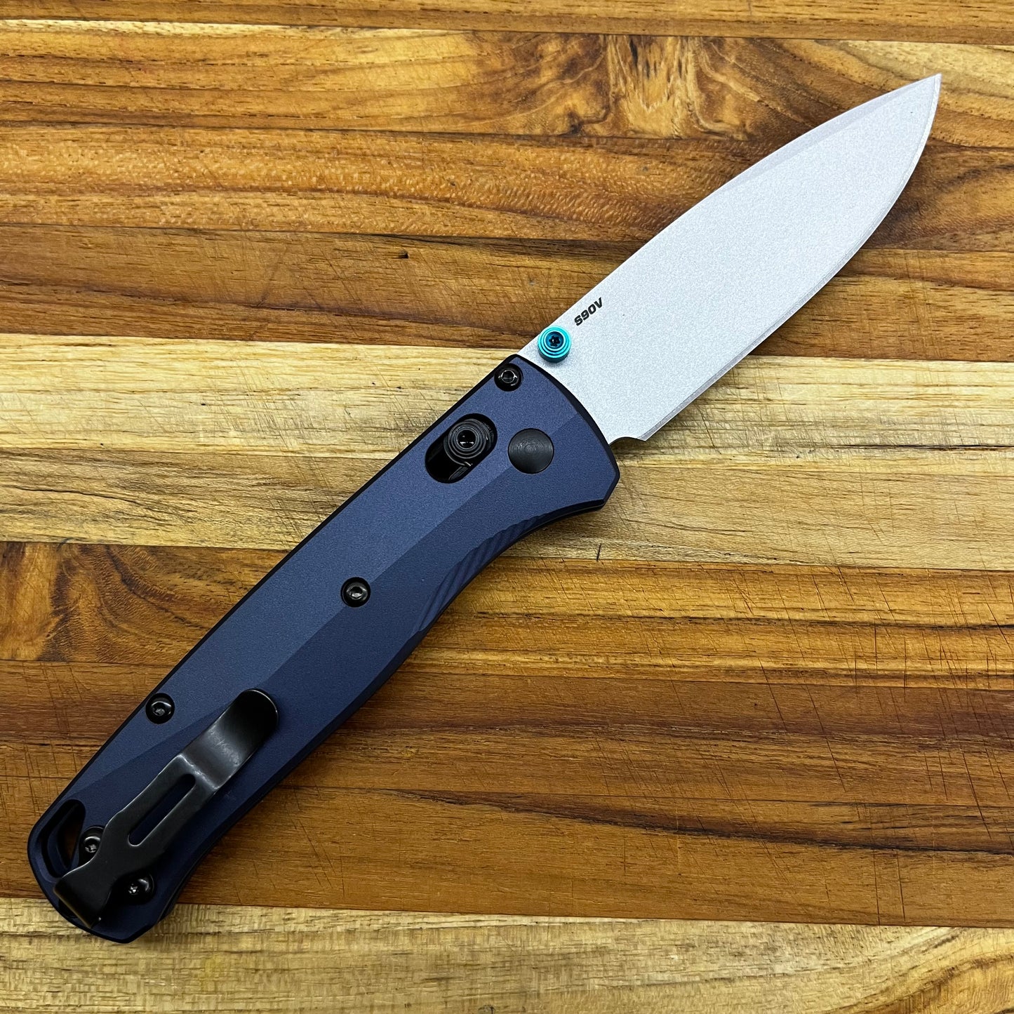 Benchmade Bugout 3.25” Folding Knife w/ Crater Blue Aluminum Handle
