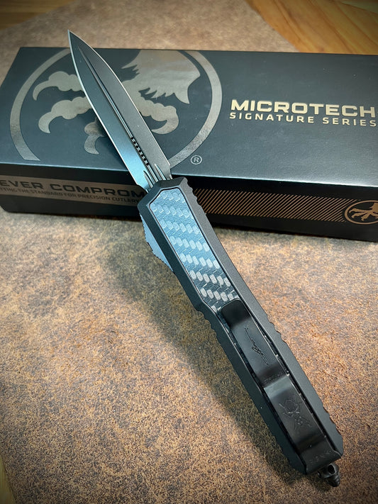 Microtech 206-1DLCTCFISH Makora D/E DLC Carbon Fiber Signature Series OTF Auto