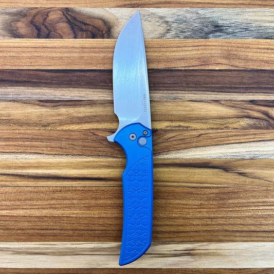 Pro-Tech Mordax 3.5" Flipping Knife w/ Blue Gridlock Textured Handle