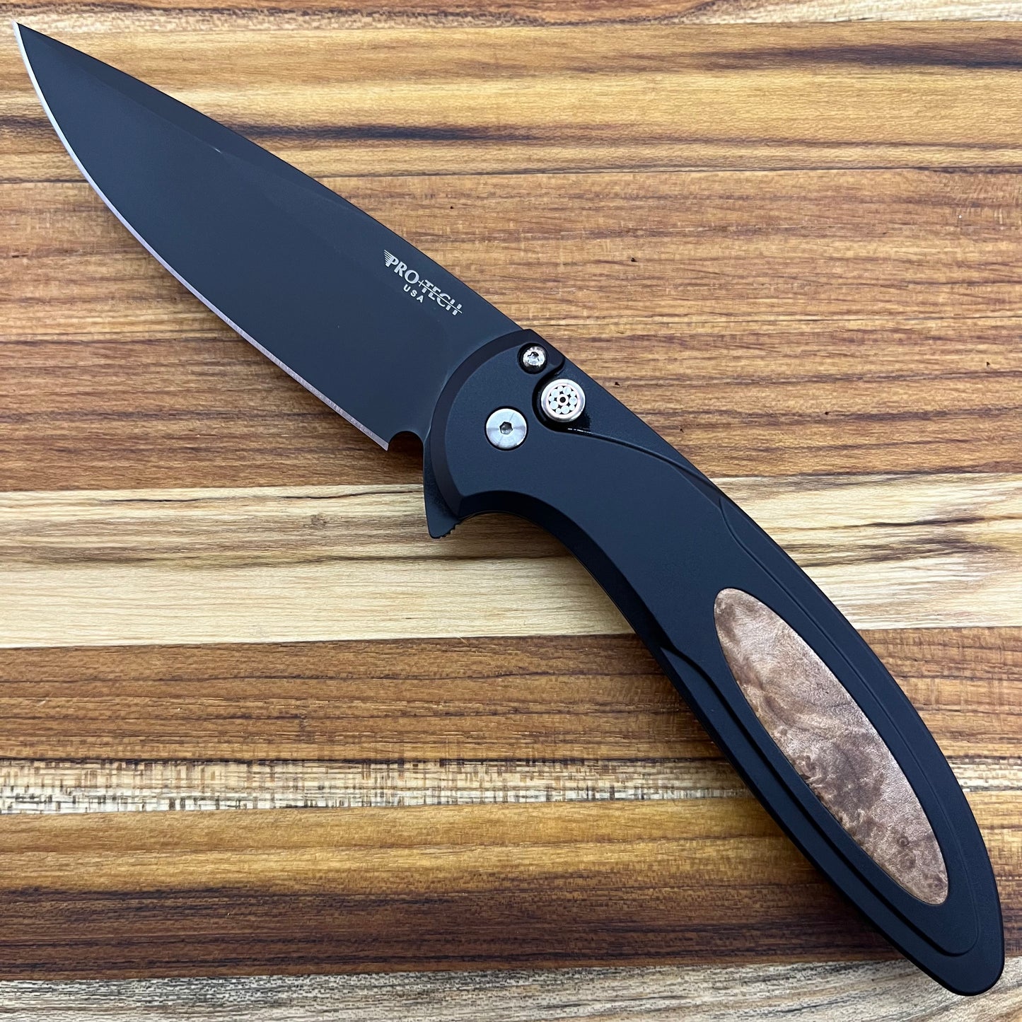 Pro-Tech *Limited Edition* Cambria Flipper 3.5" Folding Knife w/ Mosaic Pin & Maple Burl Inlay