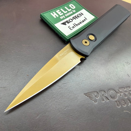 Pro-Tech Godson 3.15" Auto w/ Tan Blade & Black Aluminum Handle