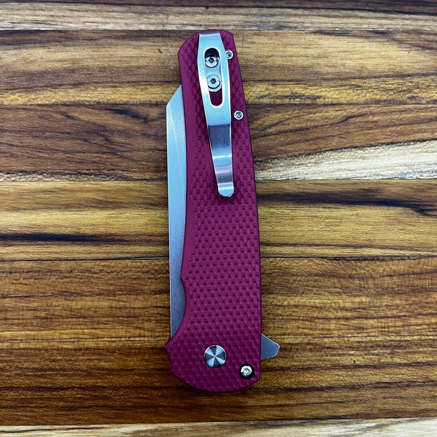 Pro-Tech *Limited Edition* Malibu 3.25" Flipping Knife w/ Pearl Button & Red Textured Aluminum Handle