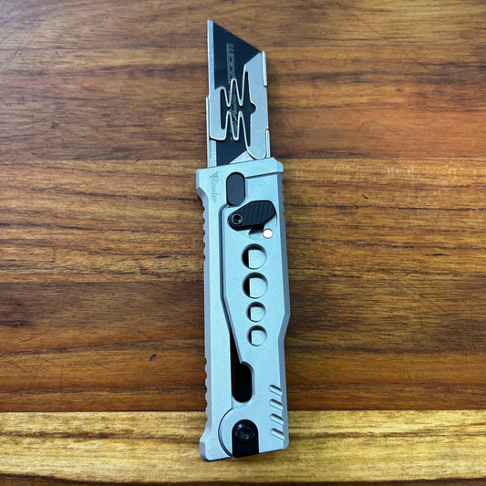 Reate Exo-U Gravity 2.5" Utility Knife w/ Speedhole Silver Aluminum Handle