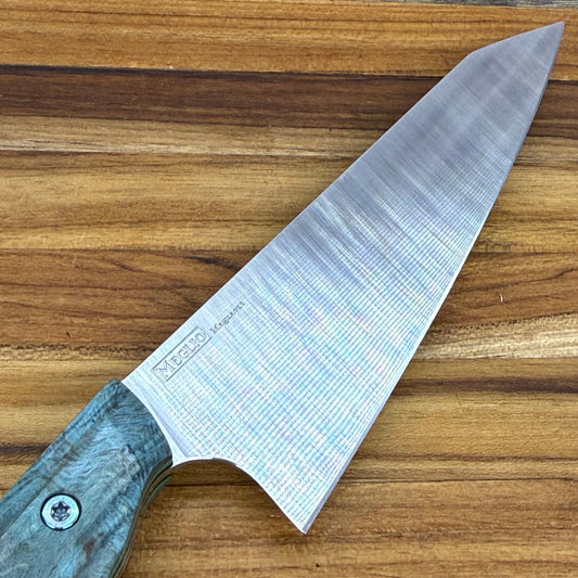 Meglio Blade Show Semi-Custom 5.25" Satin Petty w/ Turquoise Maple Burl Handle