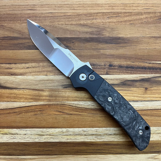 Pro-Tech Terzuola ATCF Custom 3.5" Auto w/ Black Dark Matter FatCarbon Handle & Black Lip Pearl Button