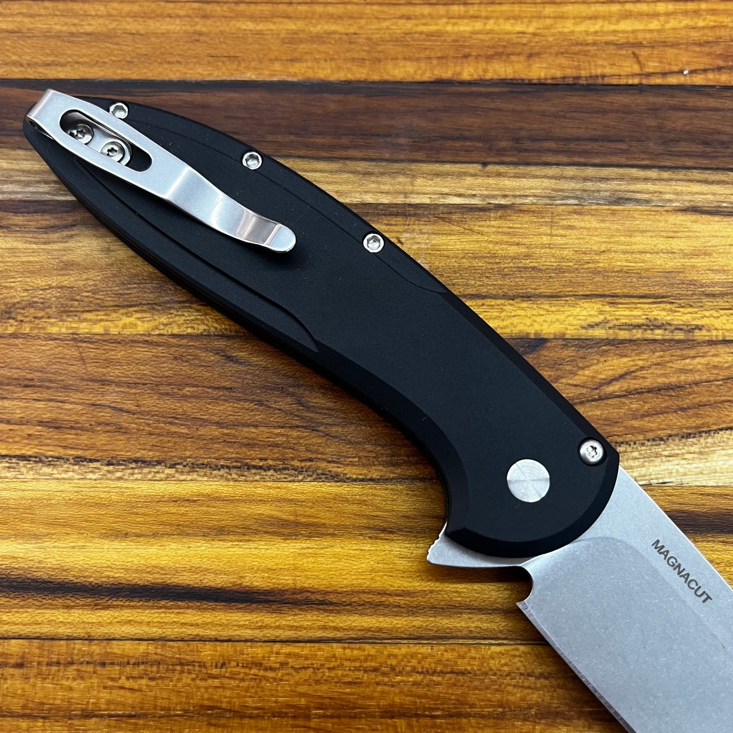 Pro-Tech *Limited Edition* Cambria Flipper 3.5" Folding Knife w/ Black Lip Pearl on Black Aluminum & TechnoCarbo Red Inlay