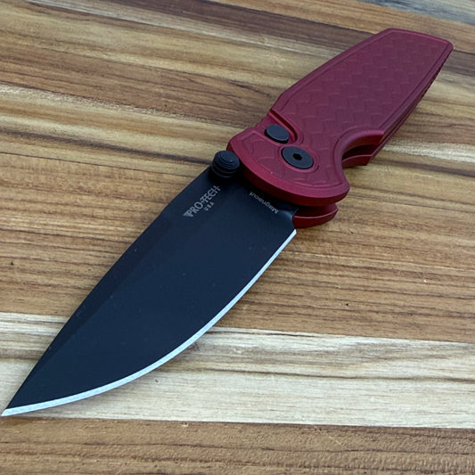 Pro-Tech TR-3 Integrity 3.5" Folding Knife w/ Red Reptile Texture Aluminum Handle