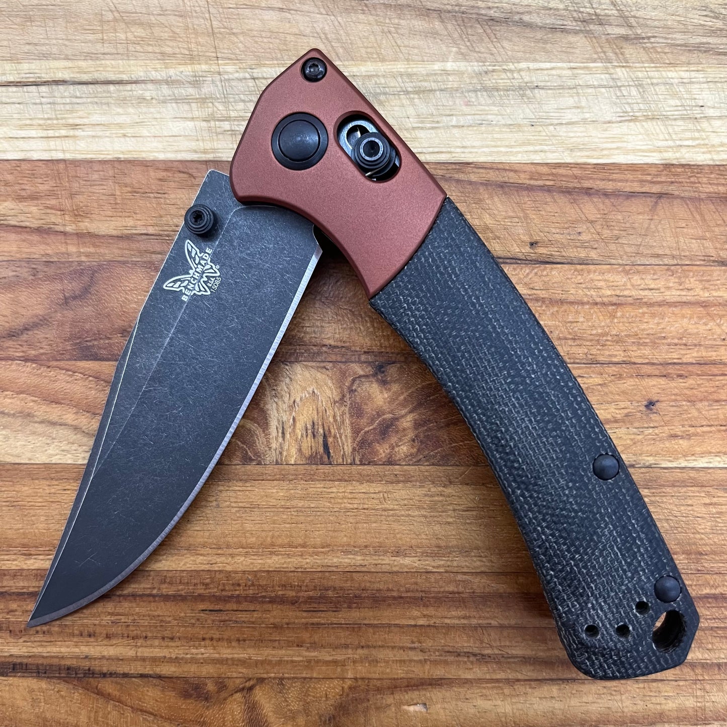 Benchmade Mini Crooked River 3.5" Folding Knife w/ Burnt Copper Aluminum & Black Canvas Micarta Handle