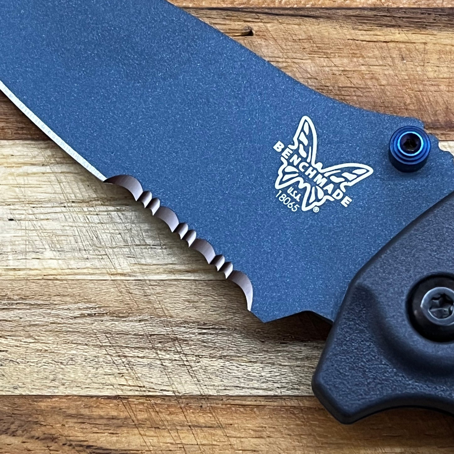 Benchmade Mini Adira 3.25” Serrated Folding Knife w/ Tempest Gray Grivory Handle