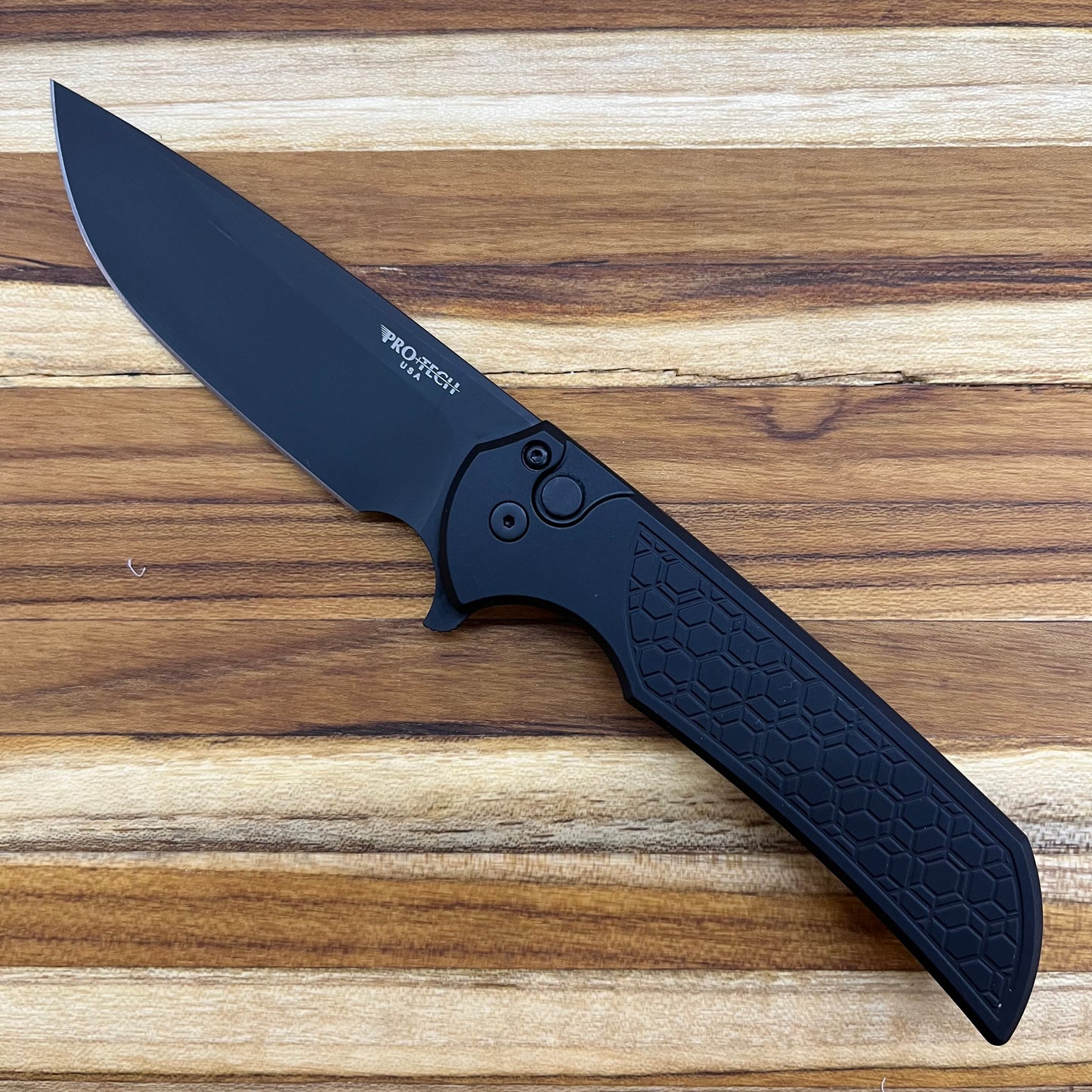 Pro-Tech Mordax 3.5" All Black Flipping Knife w/ Gridlock Texture