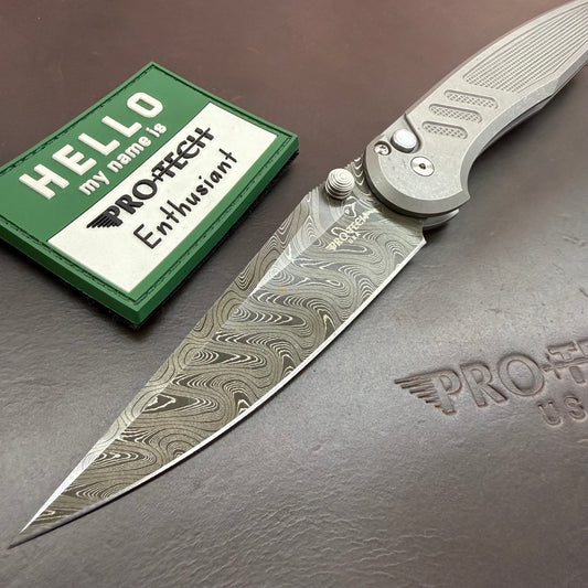 Pro-Tech Blade Show Custom Avalon 4" Folding Knife w/ Chad Nichols Boomerang Damascus Blade & Knurled 17-4 Stainless Steel Handle