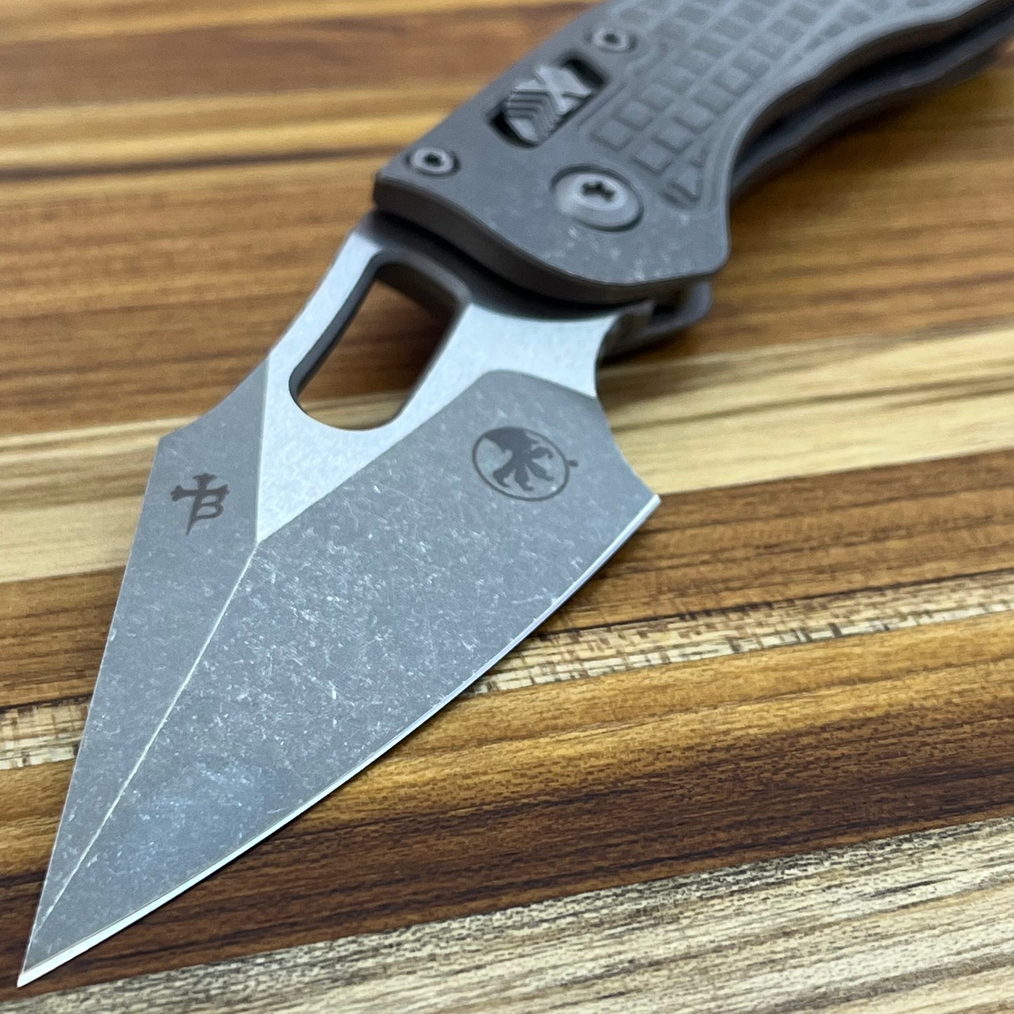 Microtech Marfione Select Stitch 3.5" Folding Knife w/ RAM-LOK & Frag Titanium Handle