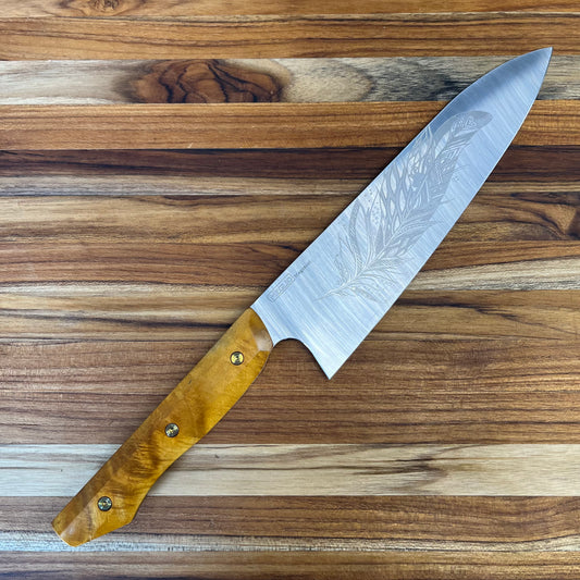 Meglio Semi-Custom 8" Satin Gyuto 2.0 w/ Yellow Feather & Primavera Handle