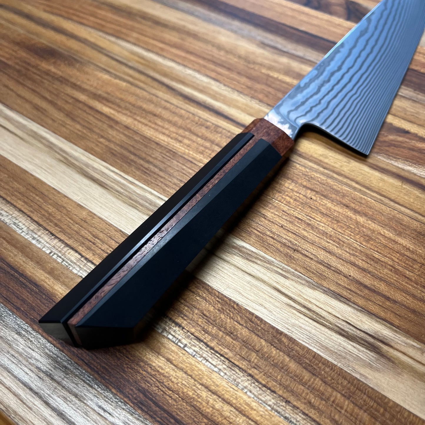 Enceladus 210mm (8.25") K-Tip Gyuto w/ Curly Narra & Paper Micarta Handle